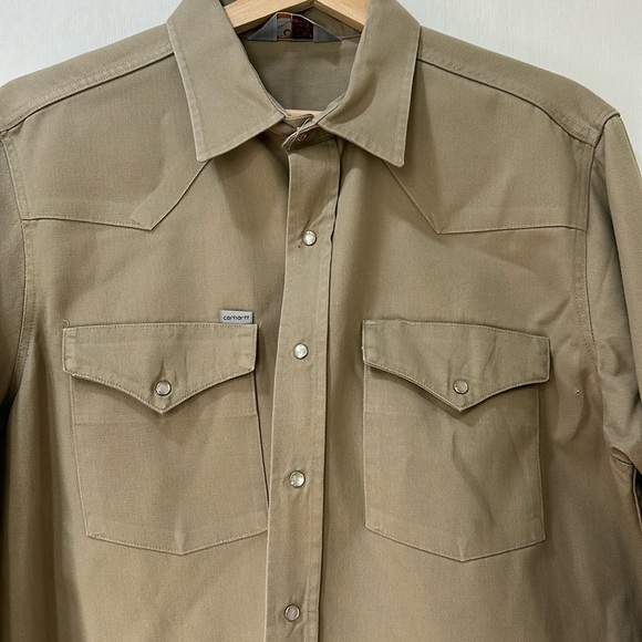 CARHARTT MENS BUTTON DOWN SHIRT WORKWEAR TAN Sz L or XL - Picture 6 of 12